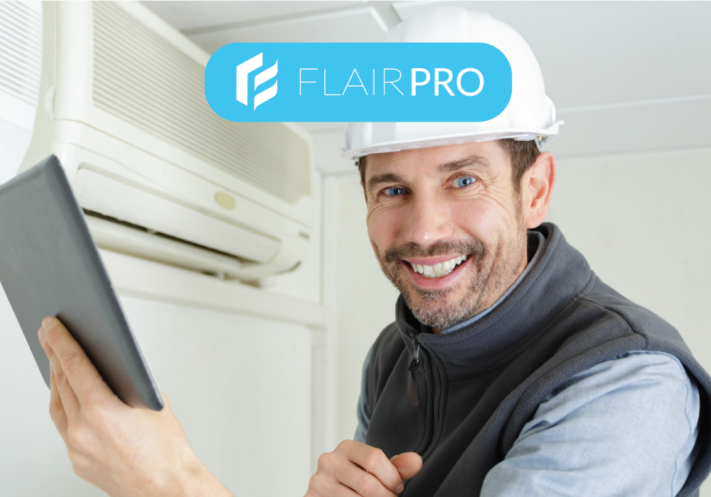 Flair Pro installer with an iPad working on hvacOS.