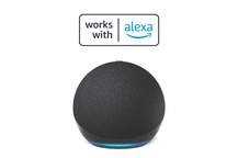 Amazon Echo image and Works with Alexa badge.